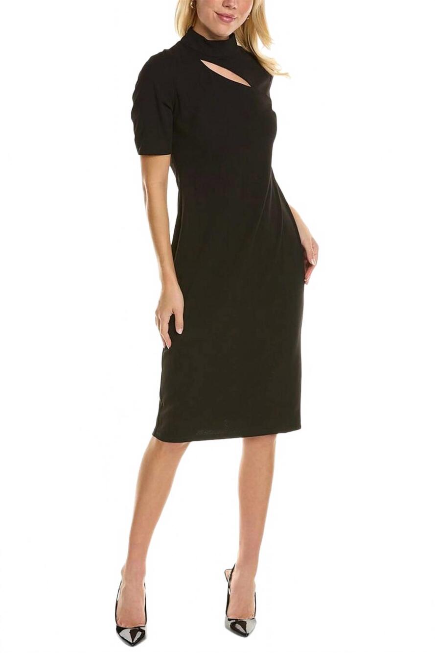 NEW MAGGY LONDON mock neck keyhole slit sheath dress in black
